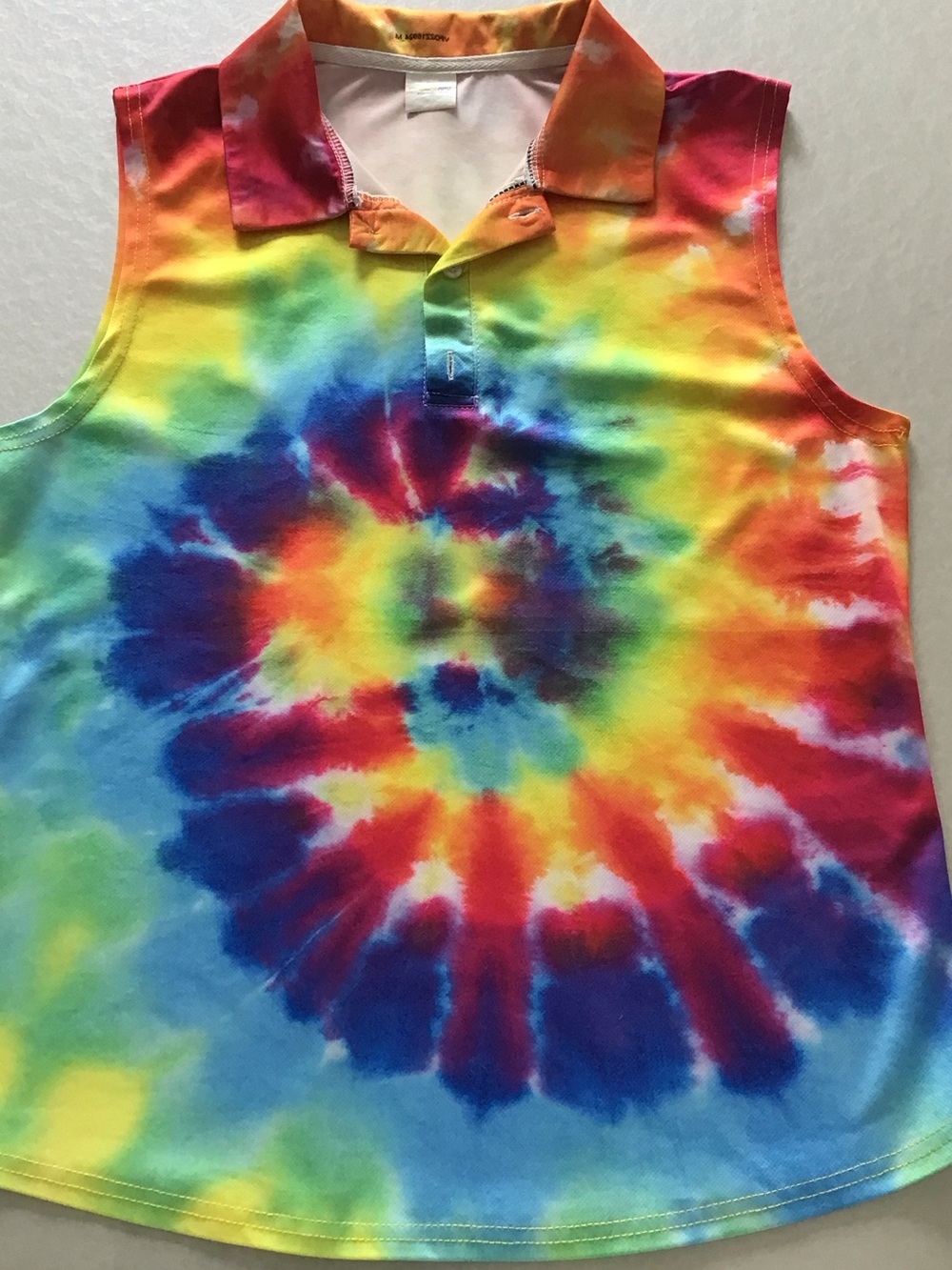 Womens Tie-Dye Sleeveless Polo Top - Rainbow / Medium